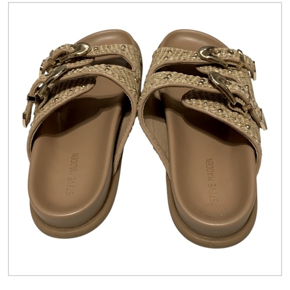 Steve Madden Zuree Tan and Gold Embellished Sandals Slip Ons Size 8.5 - Picture 4 of 5